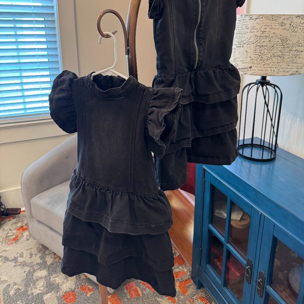 EUC KidPik Heavy Denim Ruffle Dress, Black, Size 5